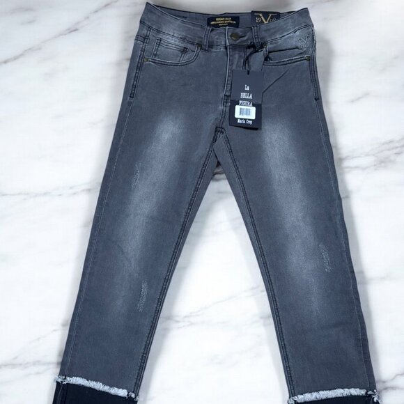 Versace 19V69 Italia Grey Jeans Stretch Skinny Cuffed Crop For Woman Size 29 - Picture 2 of 8